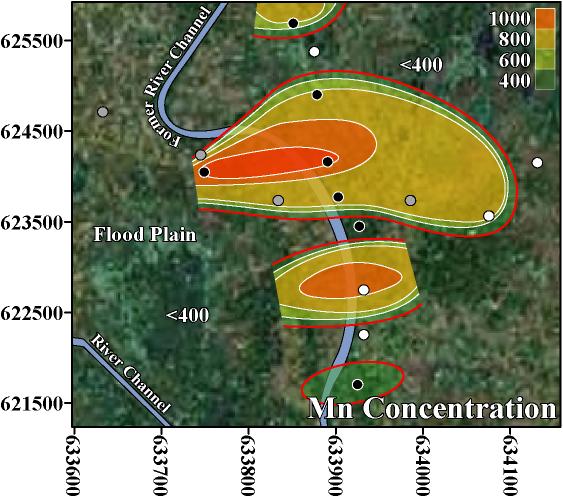 Contour map of Mn concentration (µg/L) in tubewell water from Jamjami.